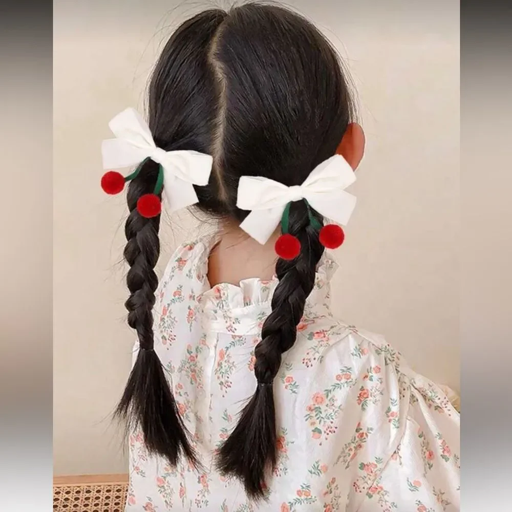 Bow Hair Clips with Red Cherry A1615